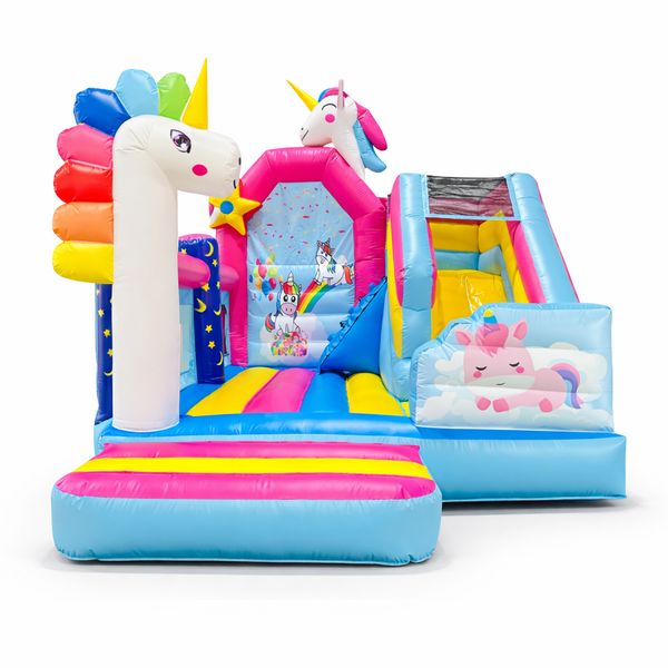 Unicorn 2 Springkussen met Glijbaan Huren (5x4x4m)