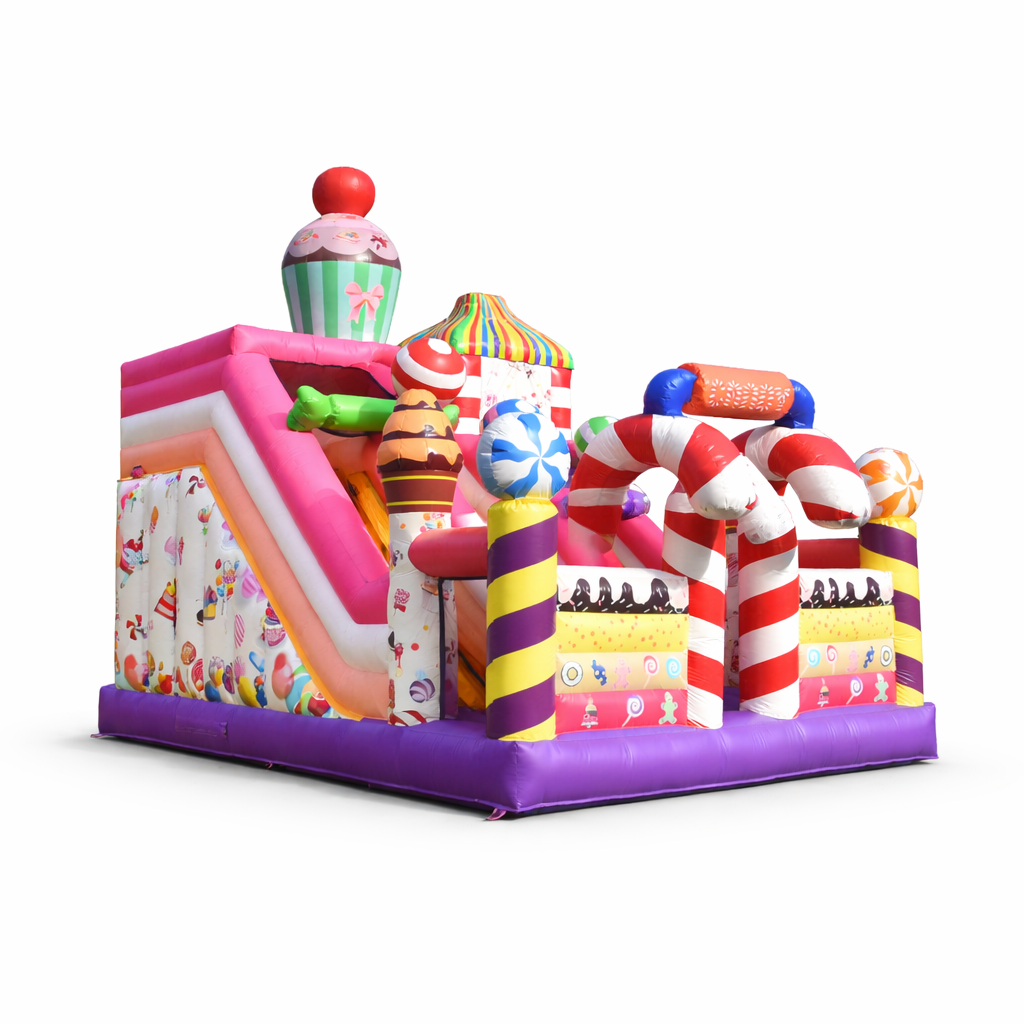 Snoep Springkussen met Glijbaan Huren (7.5x5.5x4.5m)