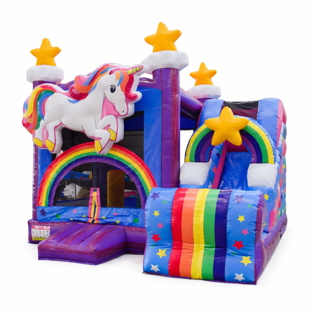 Unicorn 1 Springkussen met Glijbaan Huren (4.5x4.5x4m)